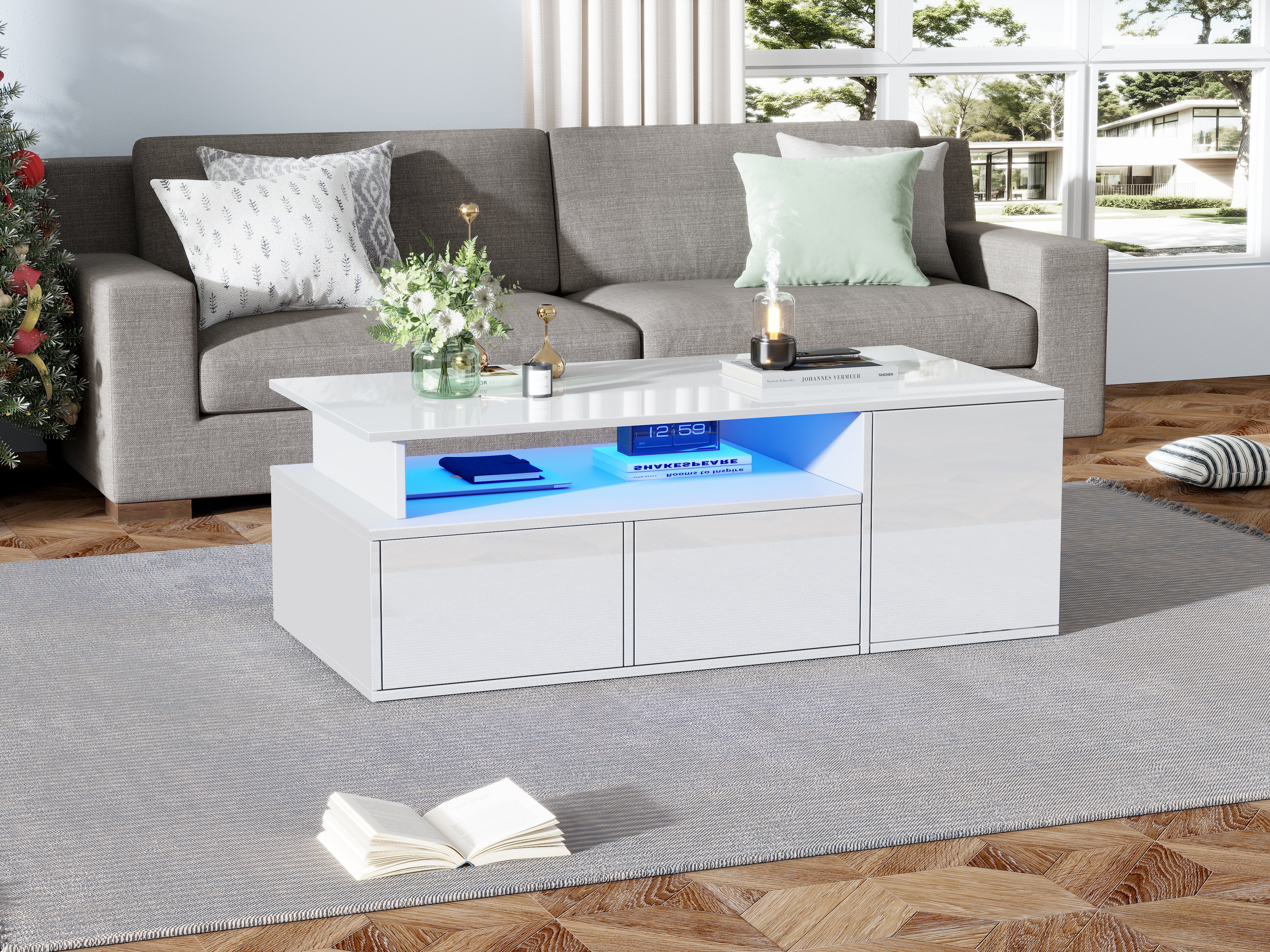 [variant:N892P428788W] High-Gloss LED Coffee Table with Open Storage image 11