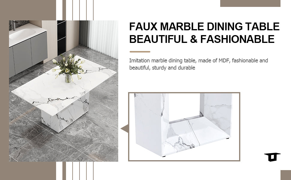 [variant:W3806S00015] White Marble-Look Dining Table image 10