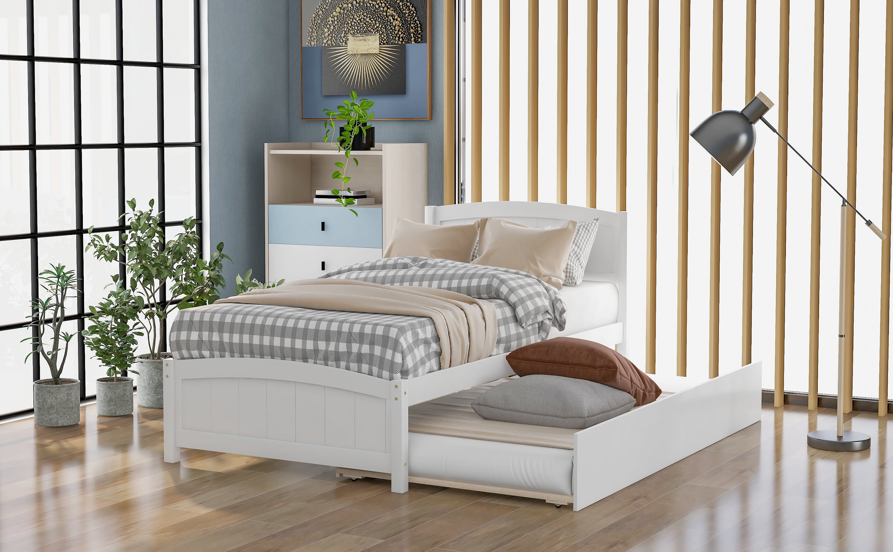 [variant:N850P475821K] Twin Platform Bed with Twin Trundle – White image 11