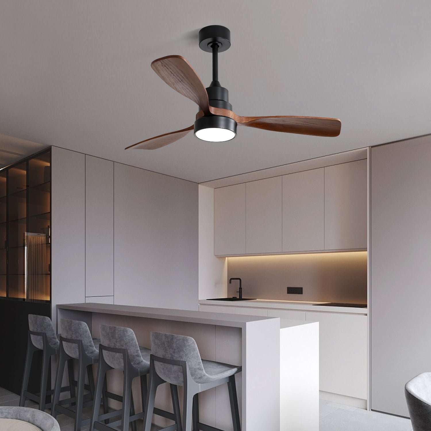 [variant:W5691P514926] Matte Black Solid Wood Ceiling Fan with Dimmable Light – 48-Inch image 5