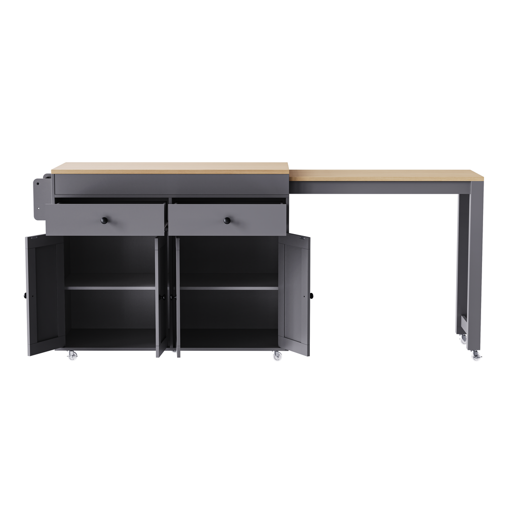 [variant:N853P386264G] Extendable Rolling Kitchen Island with Dining Table – Gray, 74.5-Inch image 33