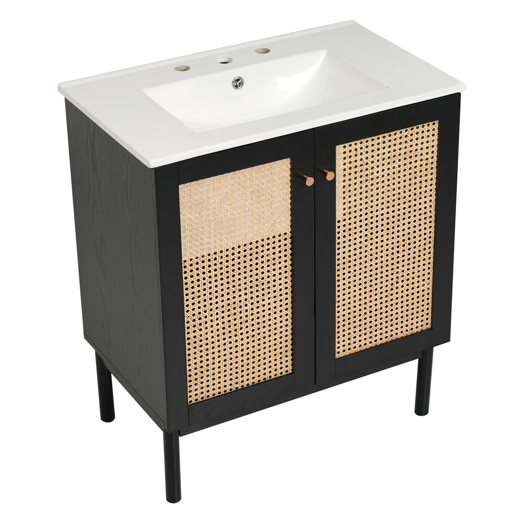 [variant:N729P285517B] Rattan-Door Bathroom Vanity with Sink – 30-Inch image 19