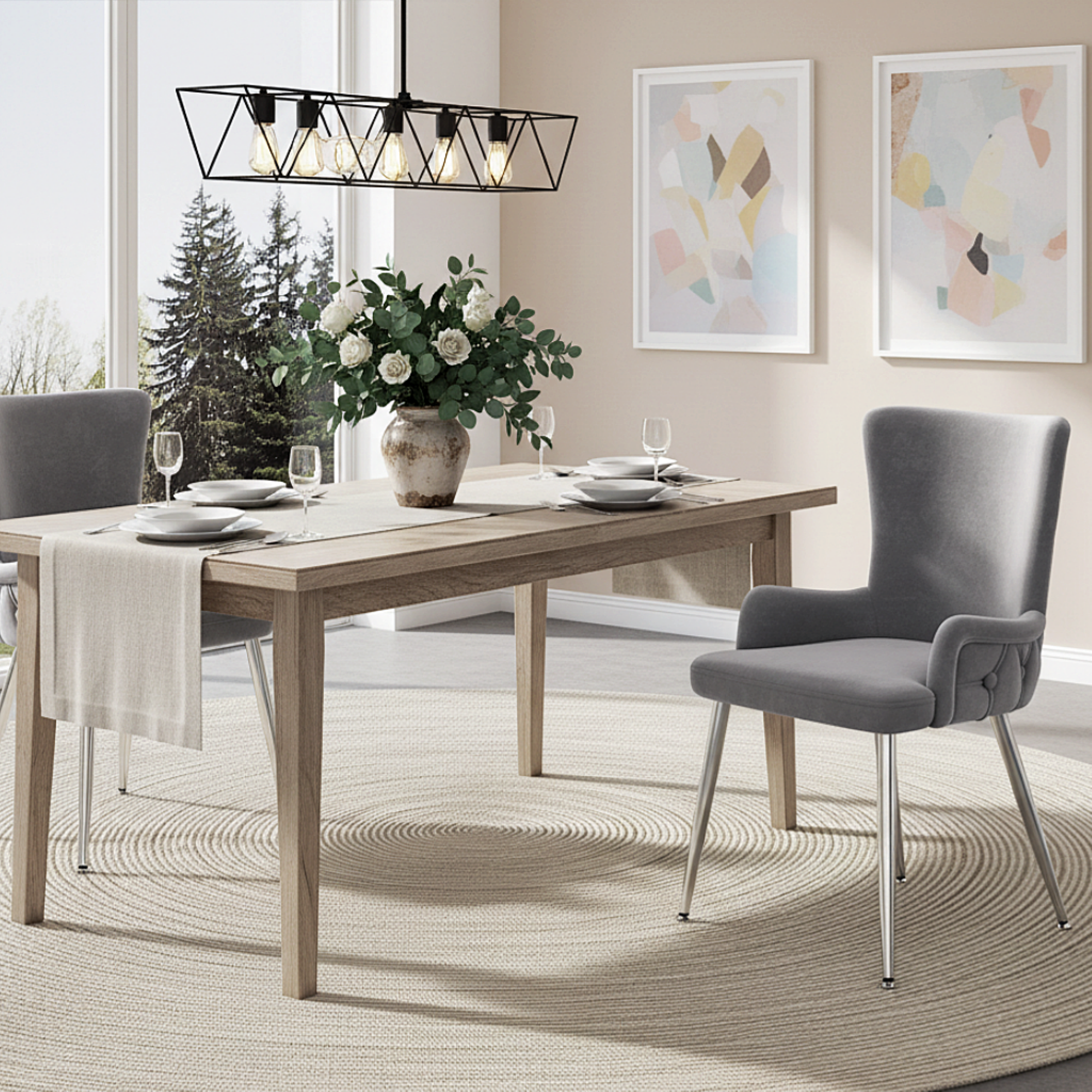 [variant:N859P375239G] Set of 2 Tufted Gray Velvet Dining Chairs image 2