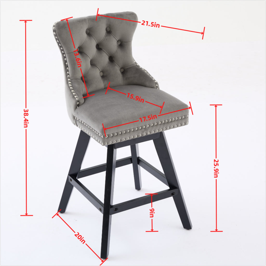 [variant:W5755P512968] Set of 2 Beige Velvet Swivel Bar Stools image 8