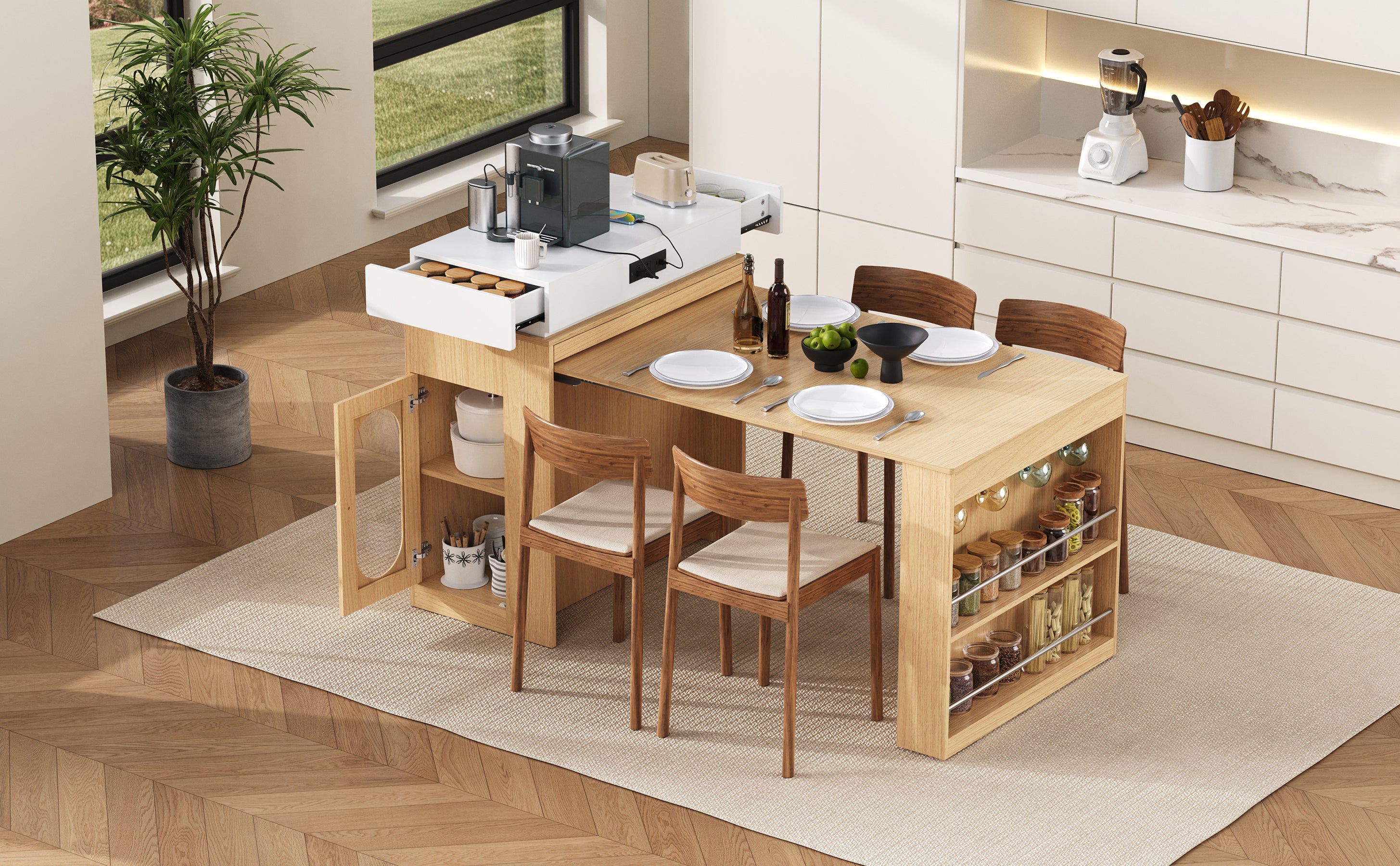 [variant:XW000028AAN-CA] Rolling Kitchen Island with Extendable Table image 2