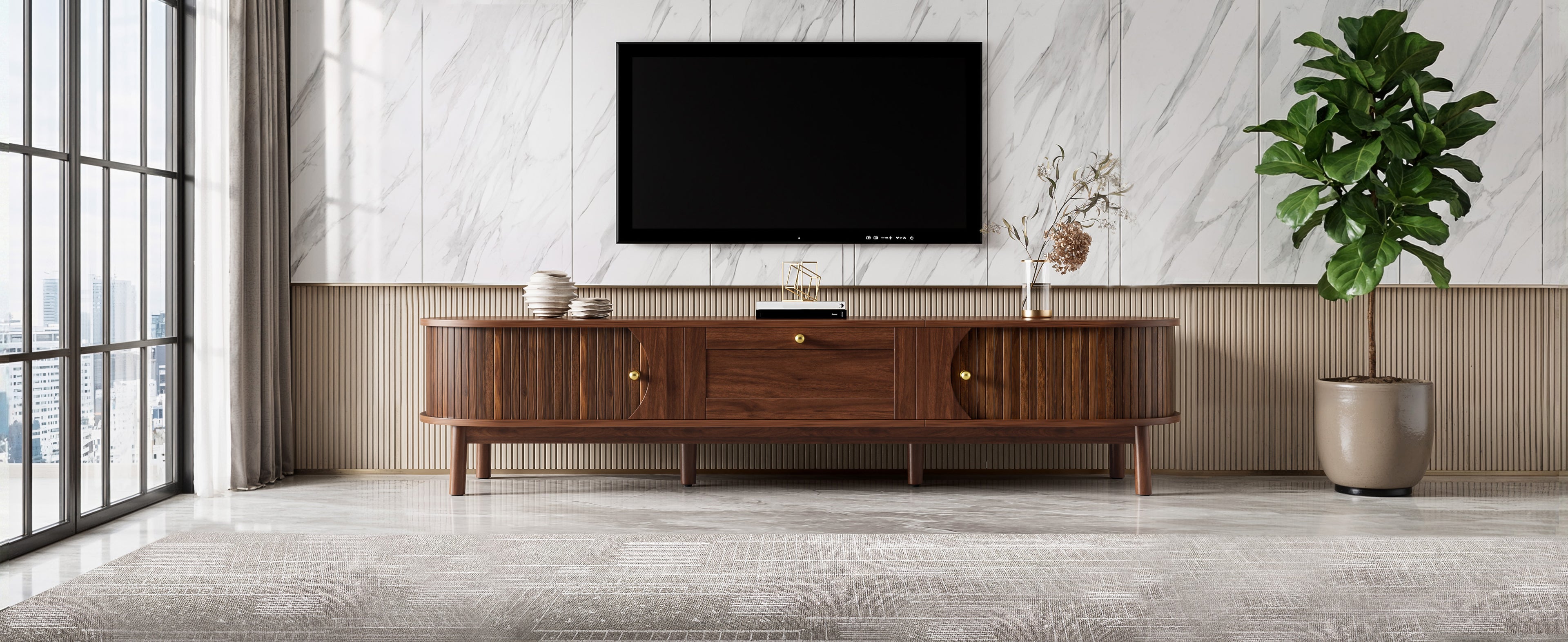 [variant:N875P452044N] Walnut TV Stand with Sliding Doors – 67-Inch image 12