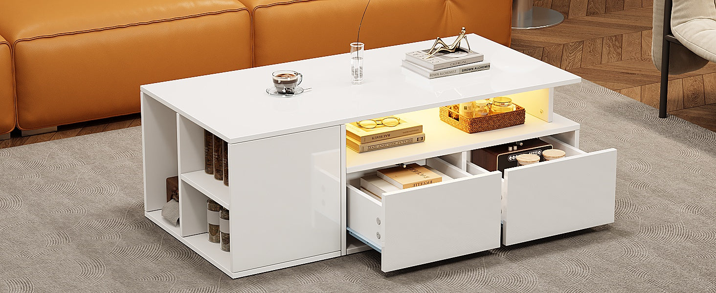 [variant:N892P428788W] High-Gloss LED Coffee Table with Open Storage image 57