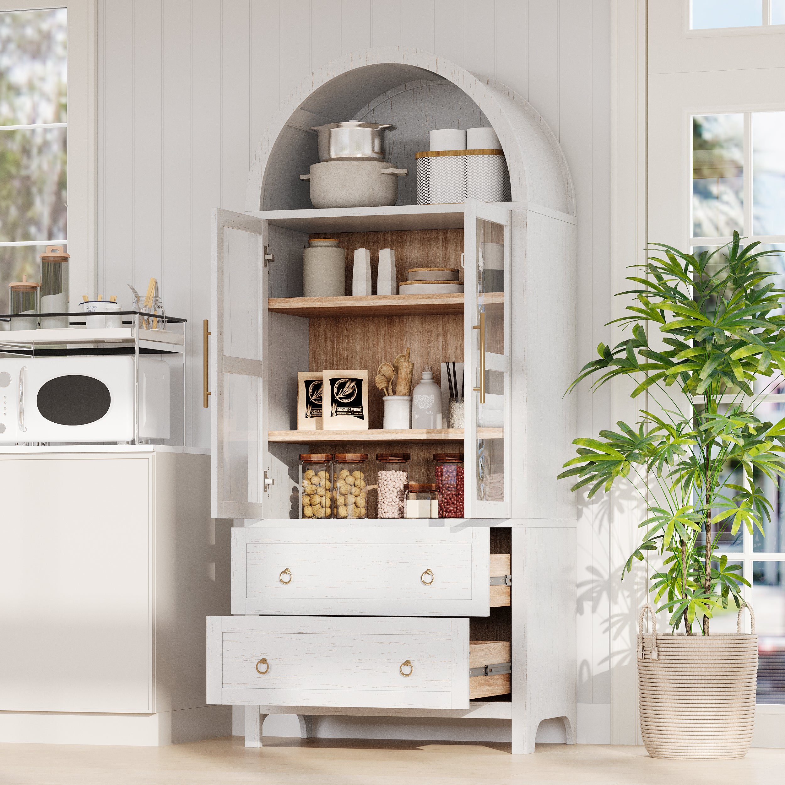 [variant:N853P387781W] Arched Glass-Door Pantry Cabinet – 71-Inch image 23