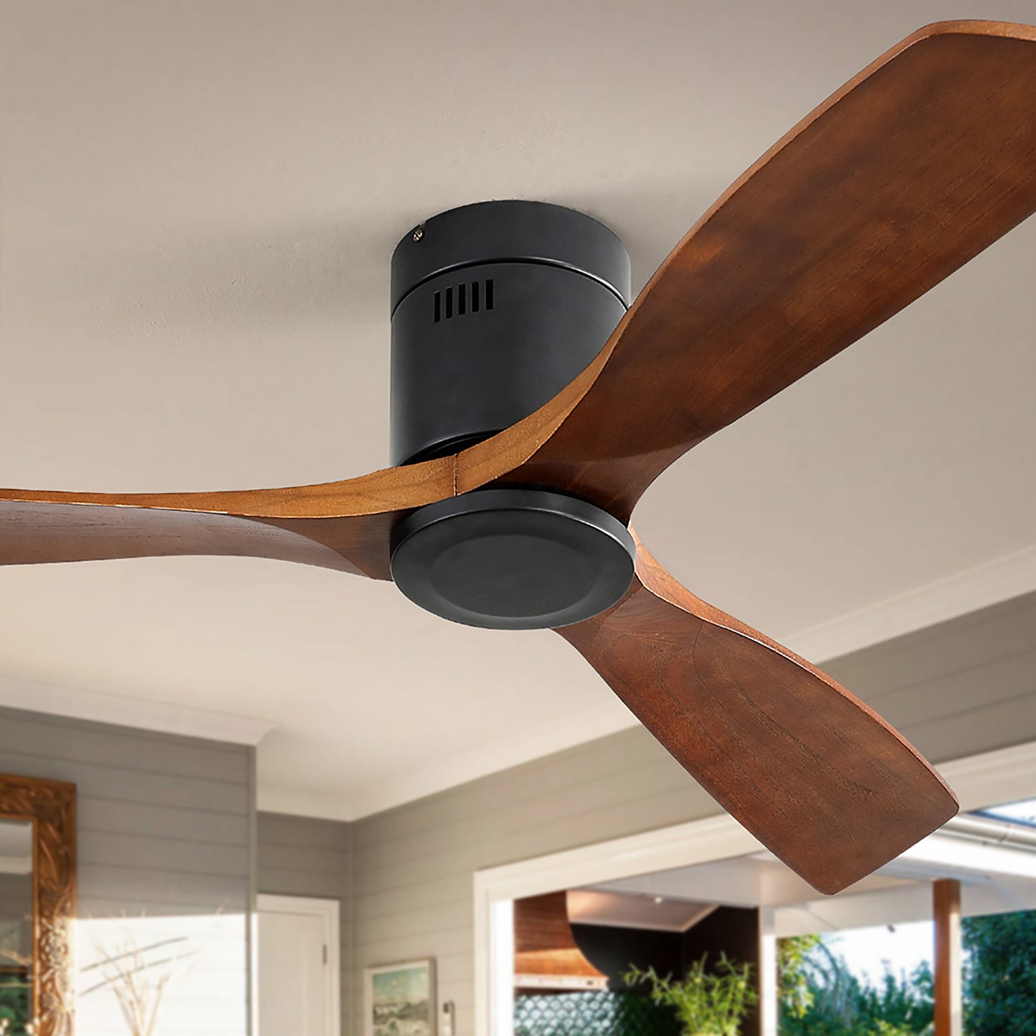 [variant:W5691P514531] Matte Black Solid Wood Ceiling Fan without Light – 52-Inch image 2