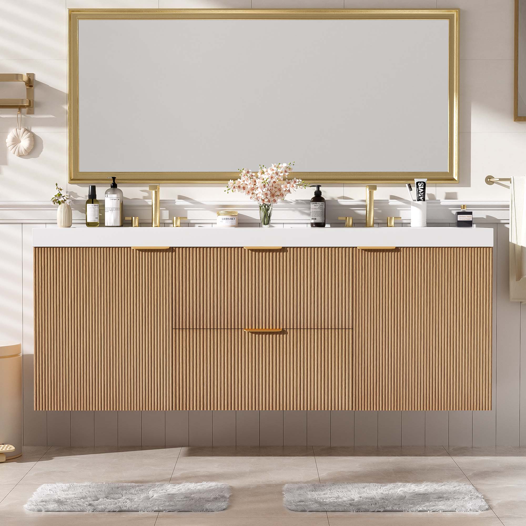 [variant:N729P000007N] Double-Sink Bathroom Vanity with SMC Top – 59.3-Inch image 1