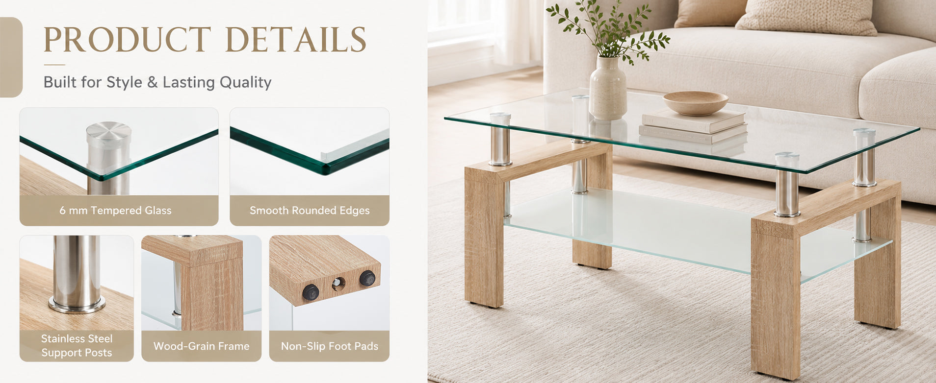 Modern Tempered Glass Coffee Table – Natural or Black — [variant:W3738P364267] Natural image 9