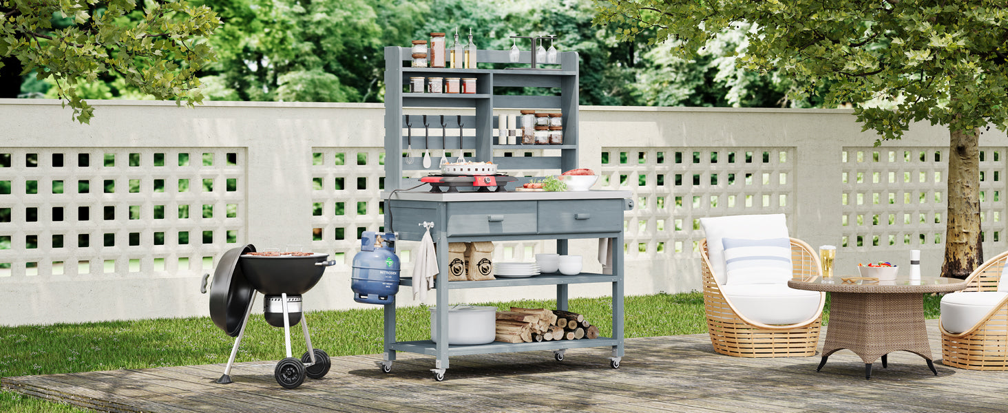 [variant:N853P386121G] Rolling Outdoor Potting Bench with Stainless Steel Top image 12