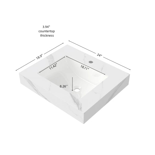 Vanity Top with Ceramic Basin – 24-Inch, Carrara White — [variant:W6063P511964] White image 6