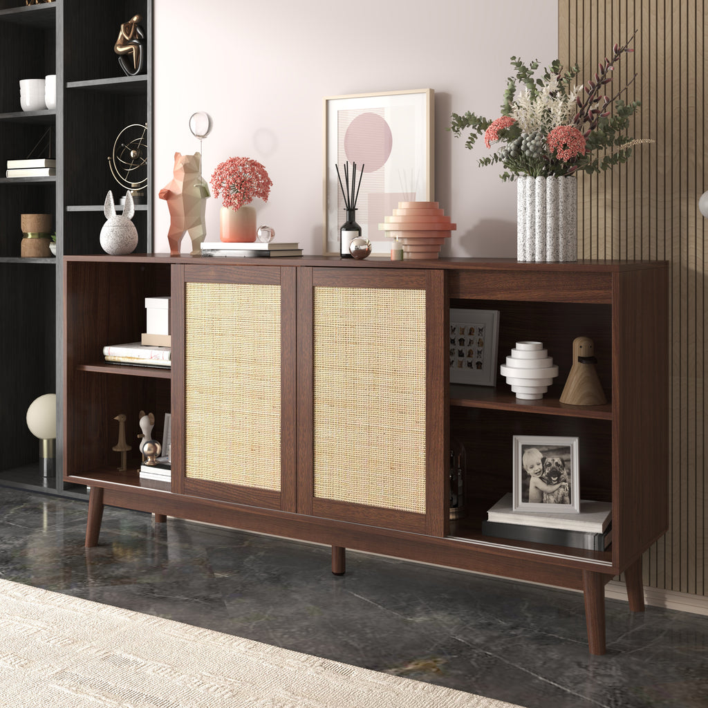 Rattan 3-Door Sideboard with 2 Drawers — [variant:GA0004N] Wood image 3