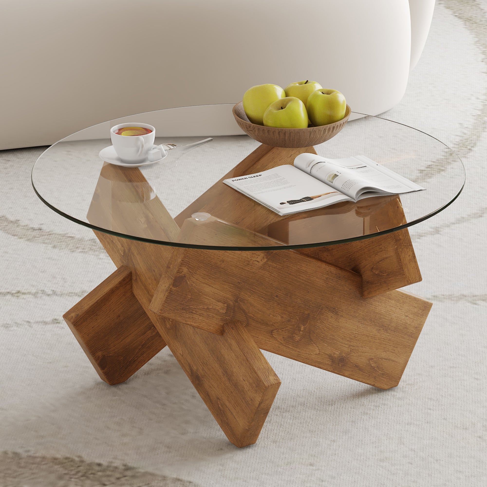 [variant:W3806P404750] 33.4-Inch Round Tempered Glass Coffee Table image 3