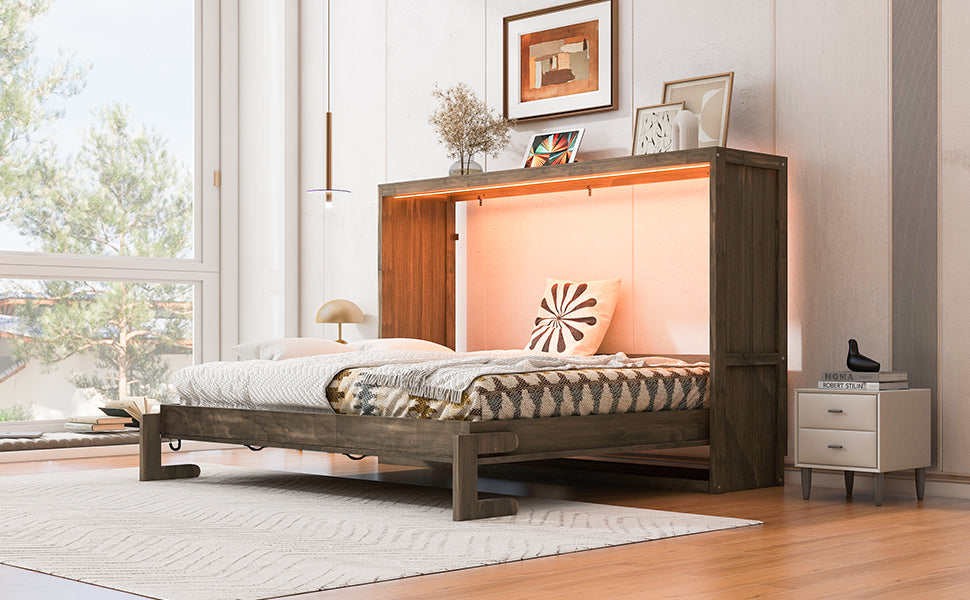 [variant:N8470004034D-1] Full LED Murphy Bed Cabinet – Brown image 6