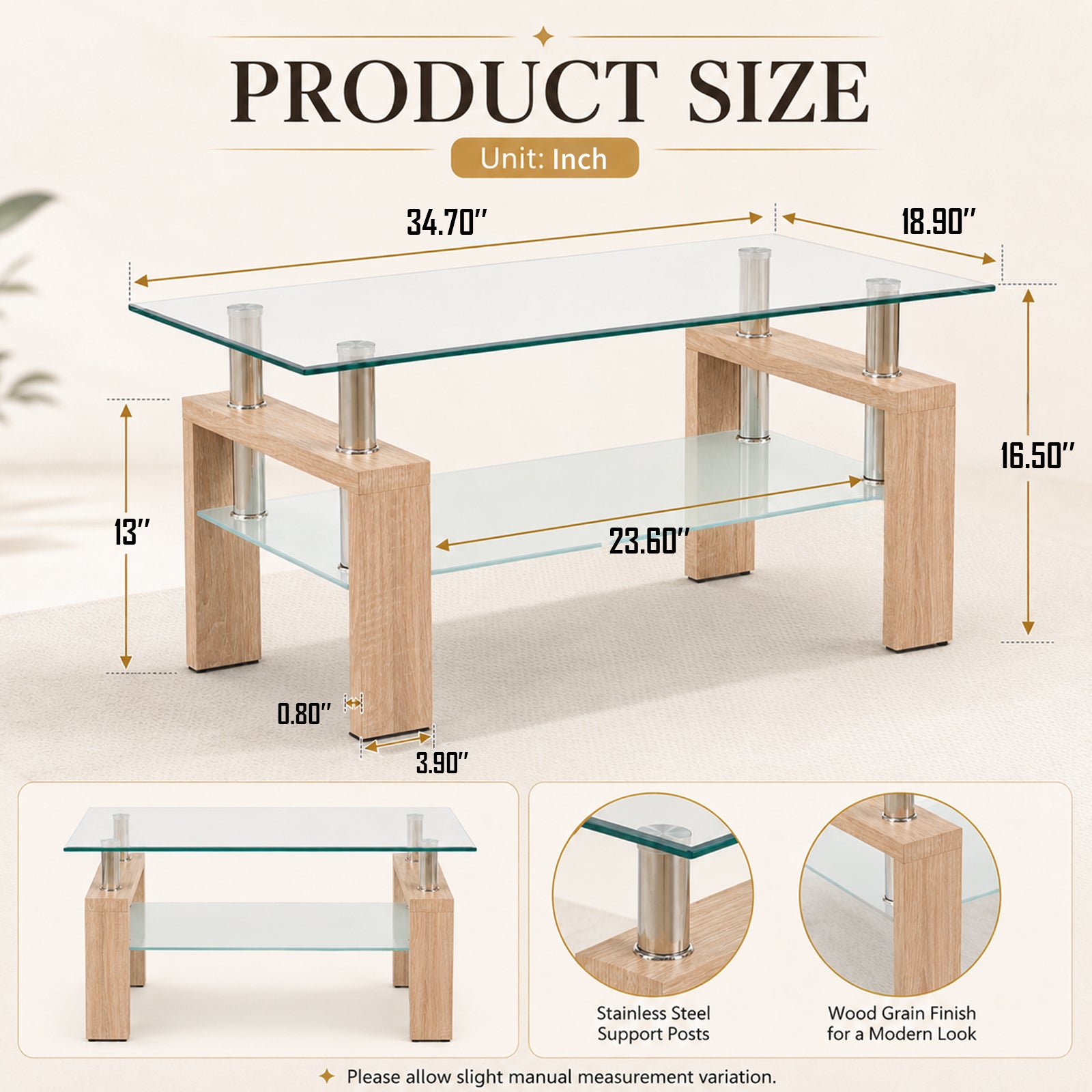 Modern Tempered Glass Coffee Table – Natural or Black — [variant:W3738P364267] Natural image 6