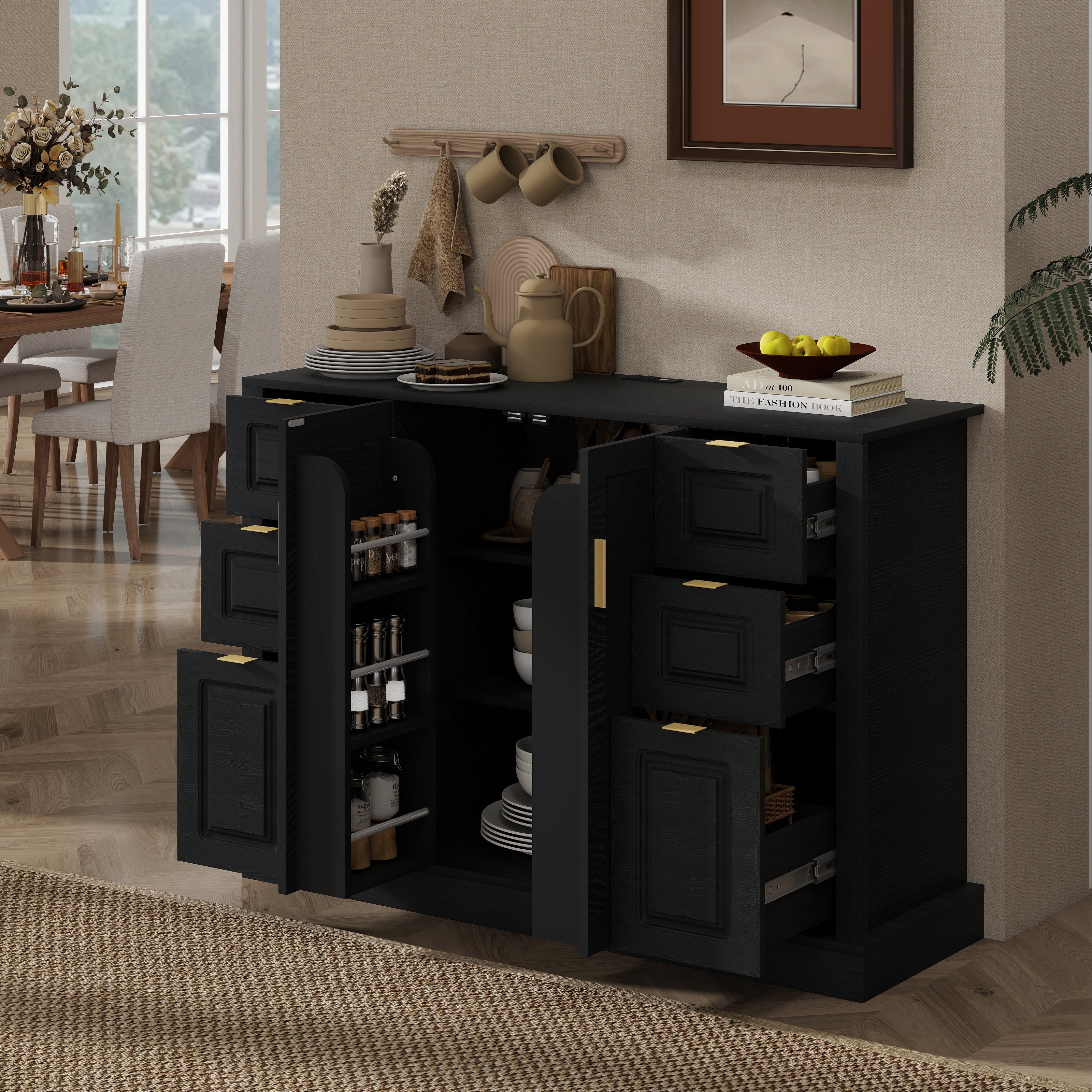 [variant:N889P443160B] Sideboard with 2 Doors, 6 Drawers & Power Outlet image 2
