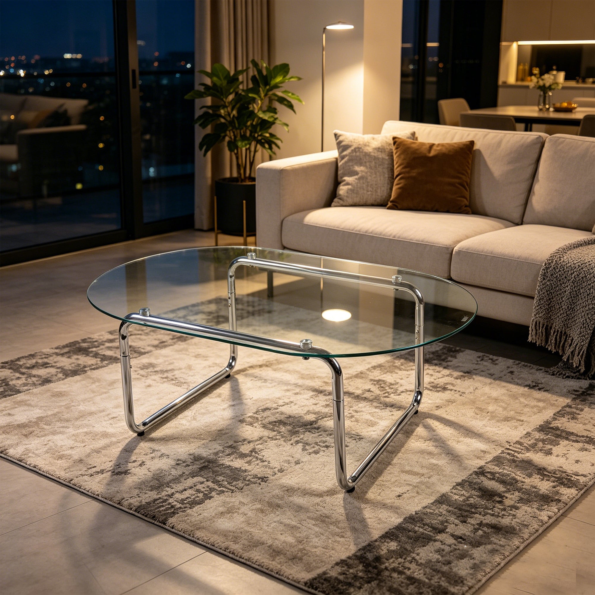 [variant:W3738P499157] Curved Tempered-Glass Coffee Table – Transparent image 1