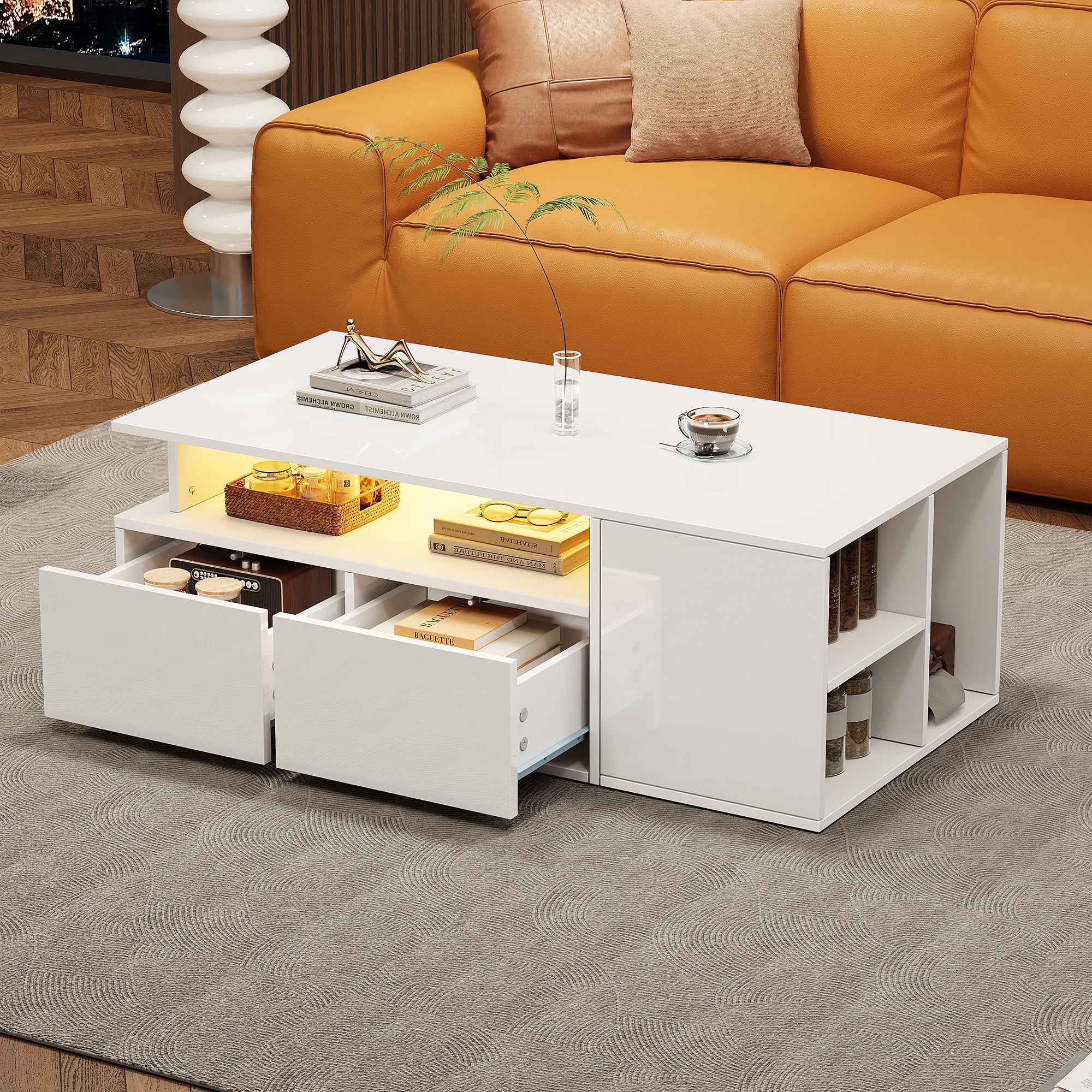 [variant:N892P428788W] High-Gloss LED Coffee Table with Open Storage image 53
