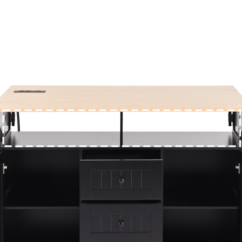 [variant:N853S000006B] Dual-Drop-Leaf Rolling Kitchen Island – Black, 55.75-Inch image 15