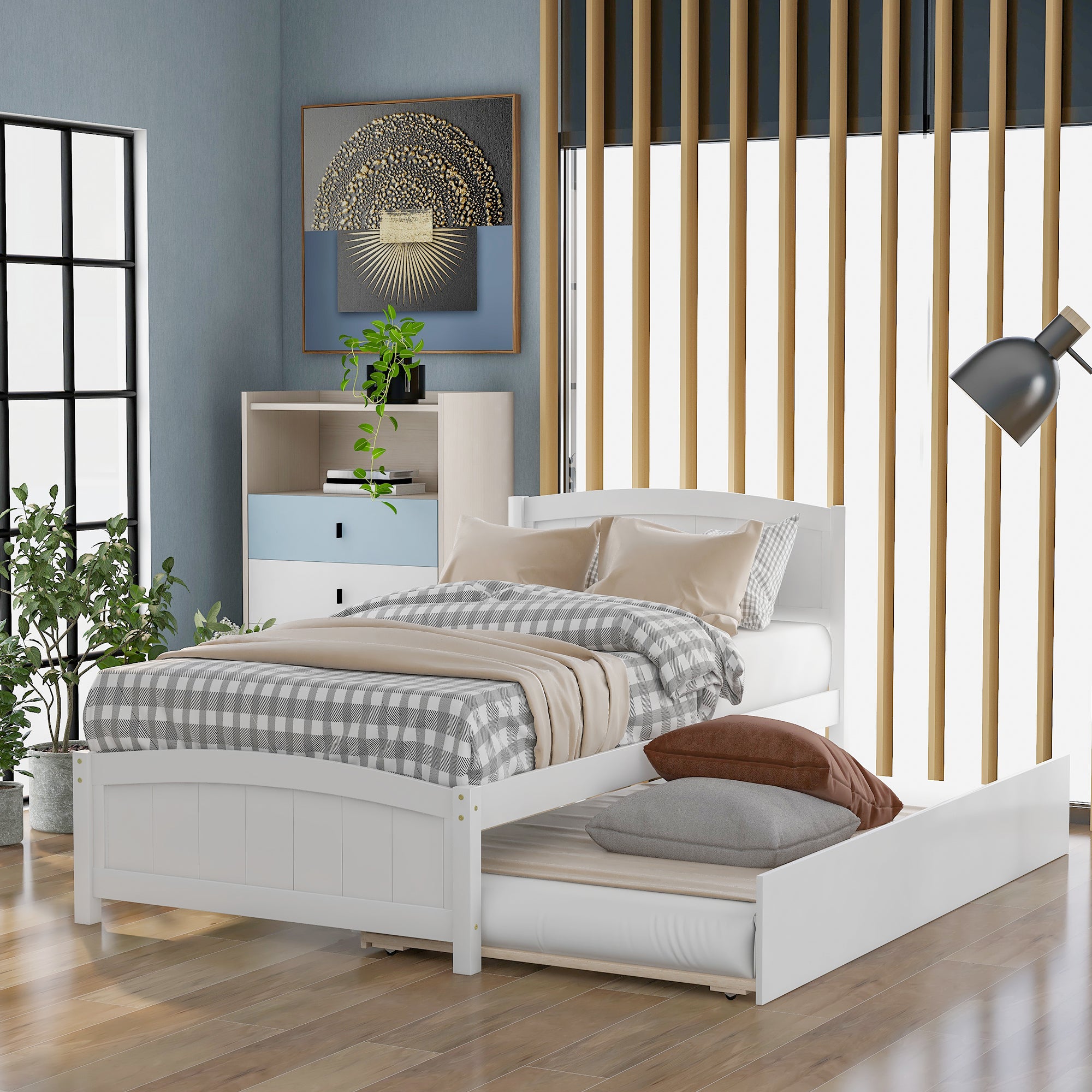 [variant:N850P475821K] Twin Platform Bed with Twin Trundle – White image 2