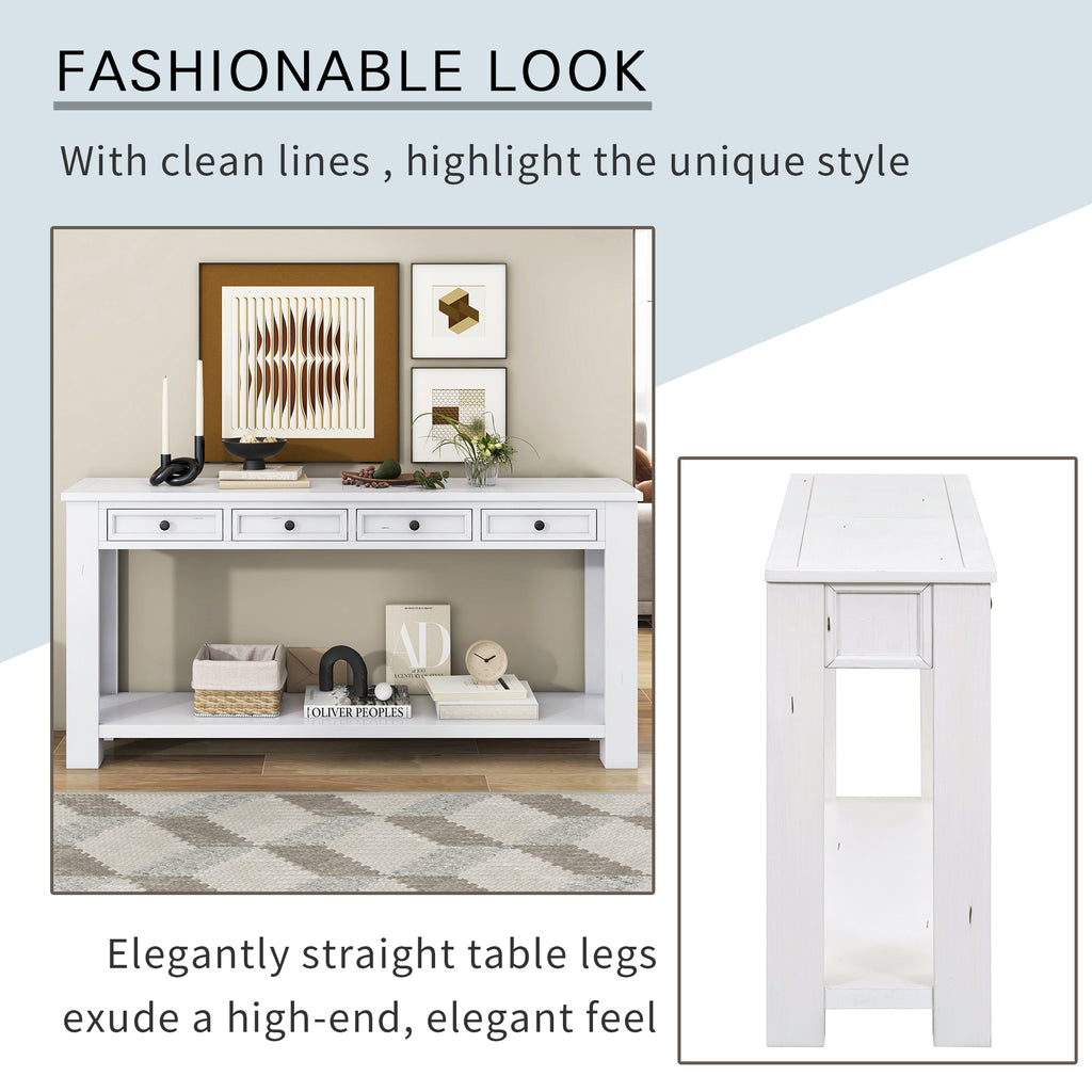 [variant:N852P245606K] Console Table with Drawers & Bottom Shelf – Antique White image 12