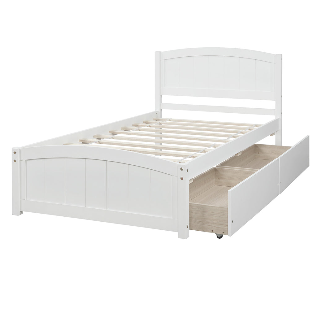 [variant:N850P475817K] Twin Platform Bed with 2 Storage Drawers – White image 4