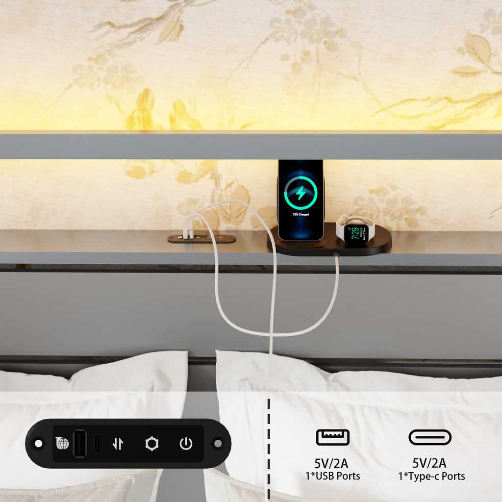 [variant:W5658P487004] Queen Metal Platform Bed with LED Lights & Charging Station – Silver image 8