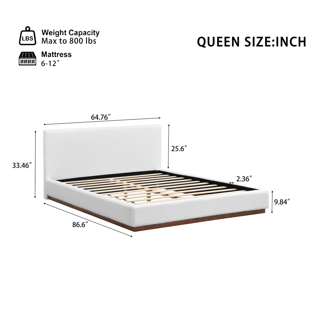 [variant:N891Q440165A] Queen Bouclé Platform Bed with Solid Wood Base – White image 12