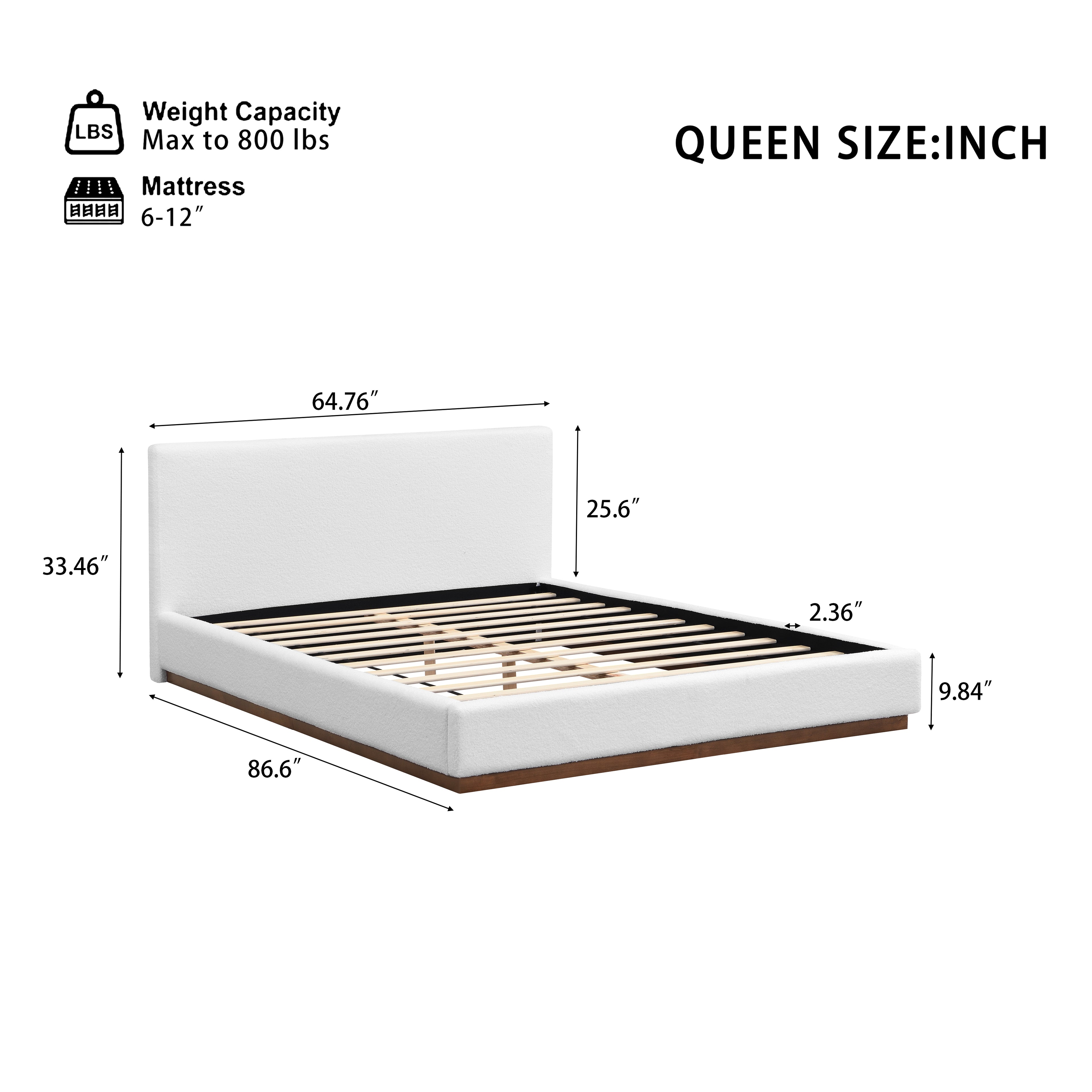 [variant:N891Q440165A] Queen Bouclé Platform Bed with Solid Wood Base – White image 12
