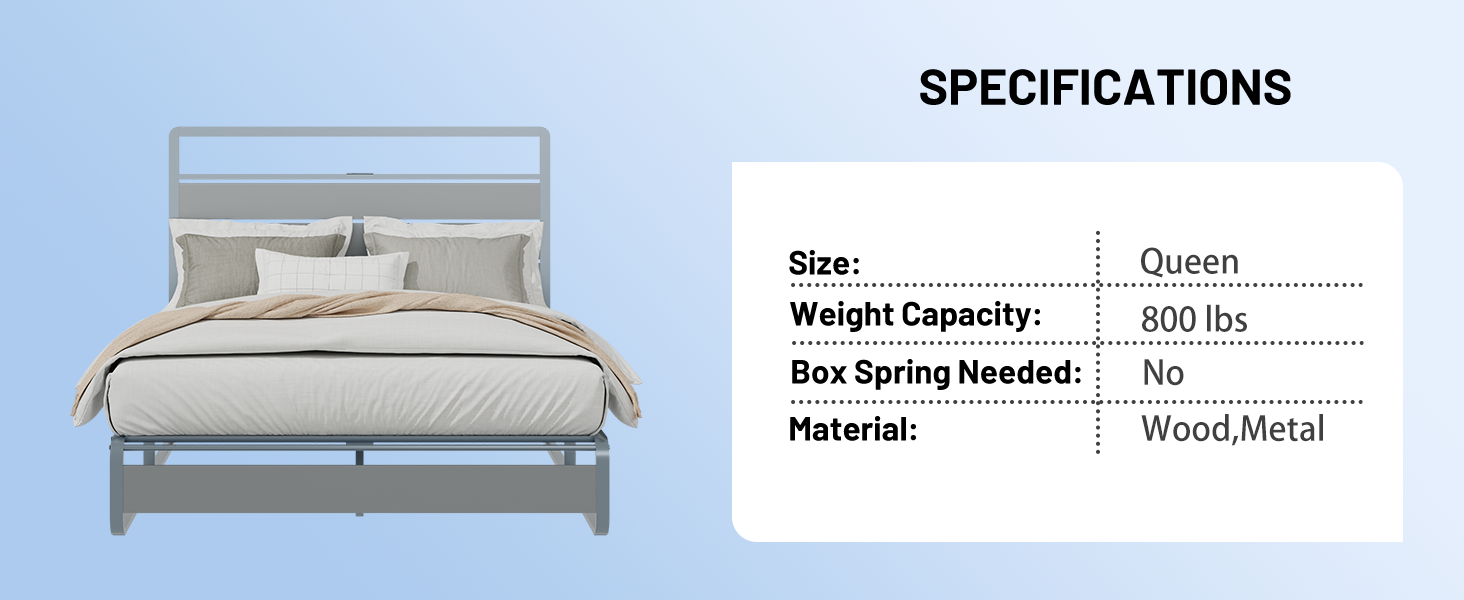 [variant:W5658P487004] Queen Metal Platform Bed with LED Lights & Charging Station – Silver image 6