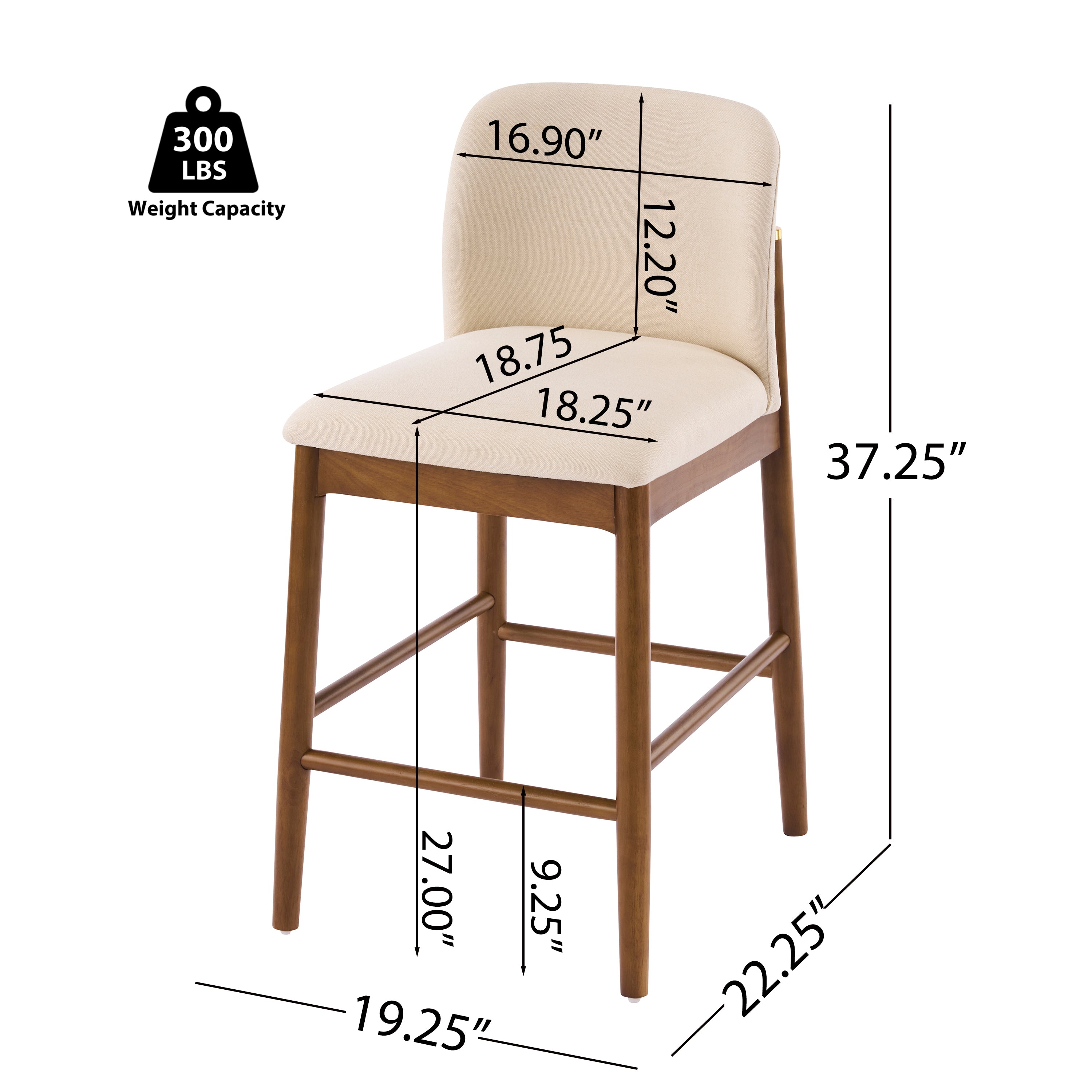 Upholstered Walnut Counter Stools – Sets of 2 or 4 — [variant:N897P439494W] Beige,Walnut image 4