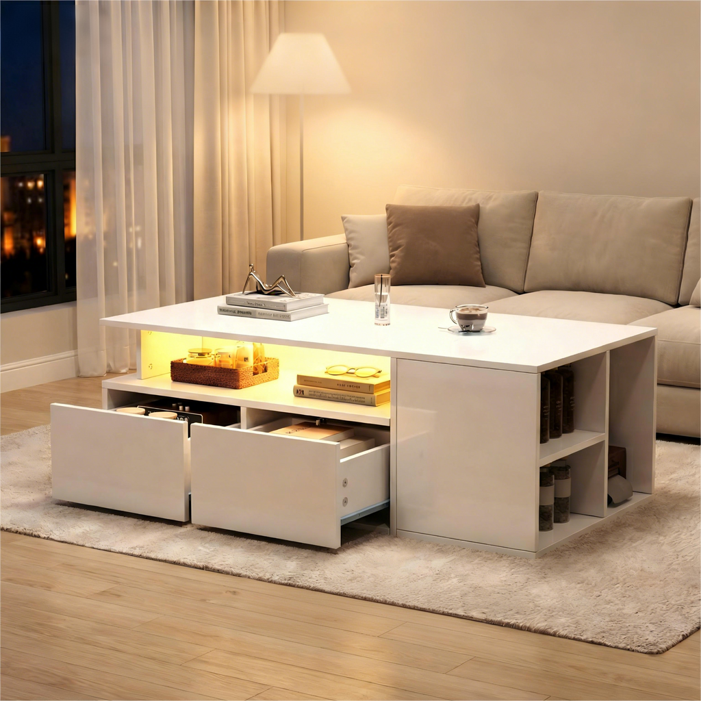 [variant:N892P428788W] High-Gloss LED Coffee Table with Open Storage image 69