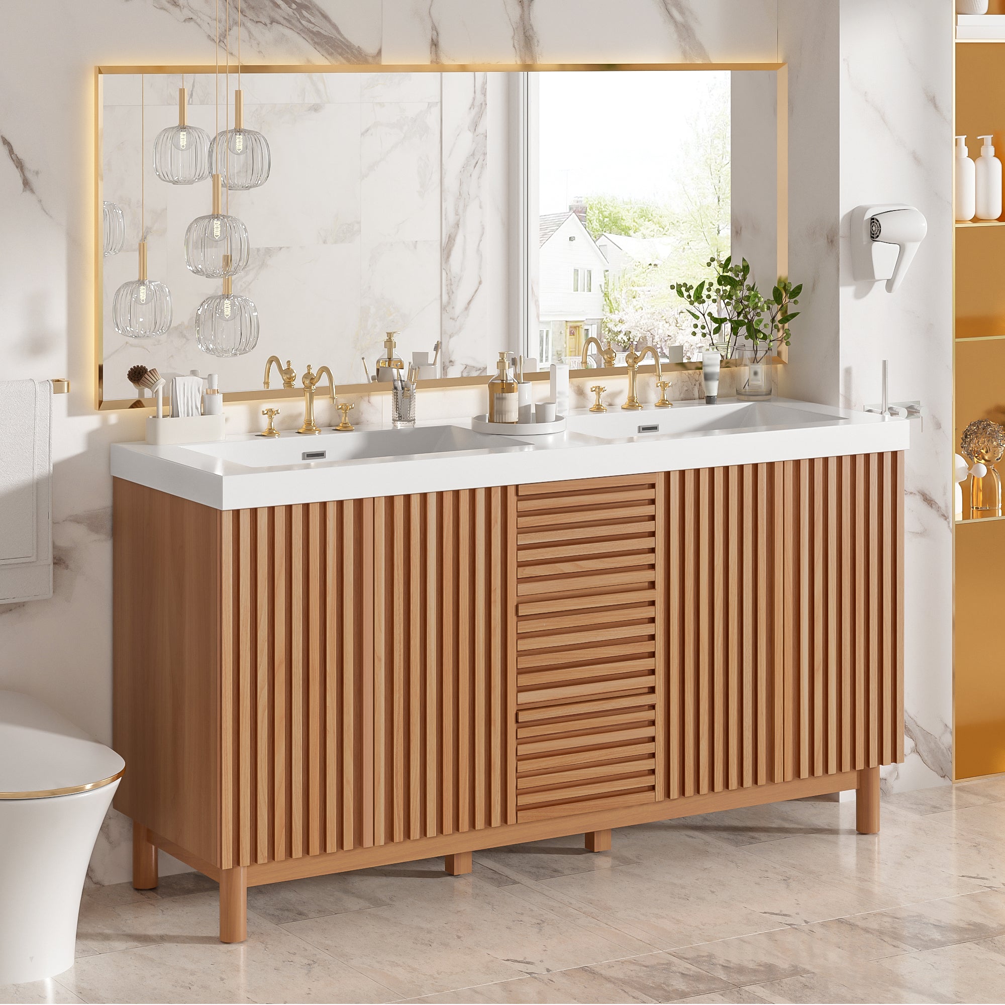[variant:N729P000037N] Double-Sink Bathroom Vanity with Storage – 59.3-Inch image 12