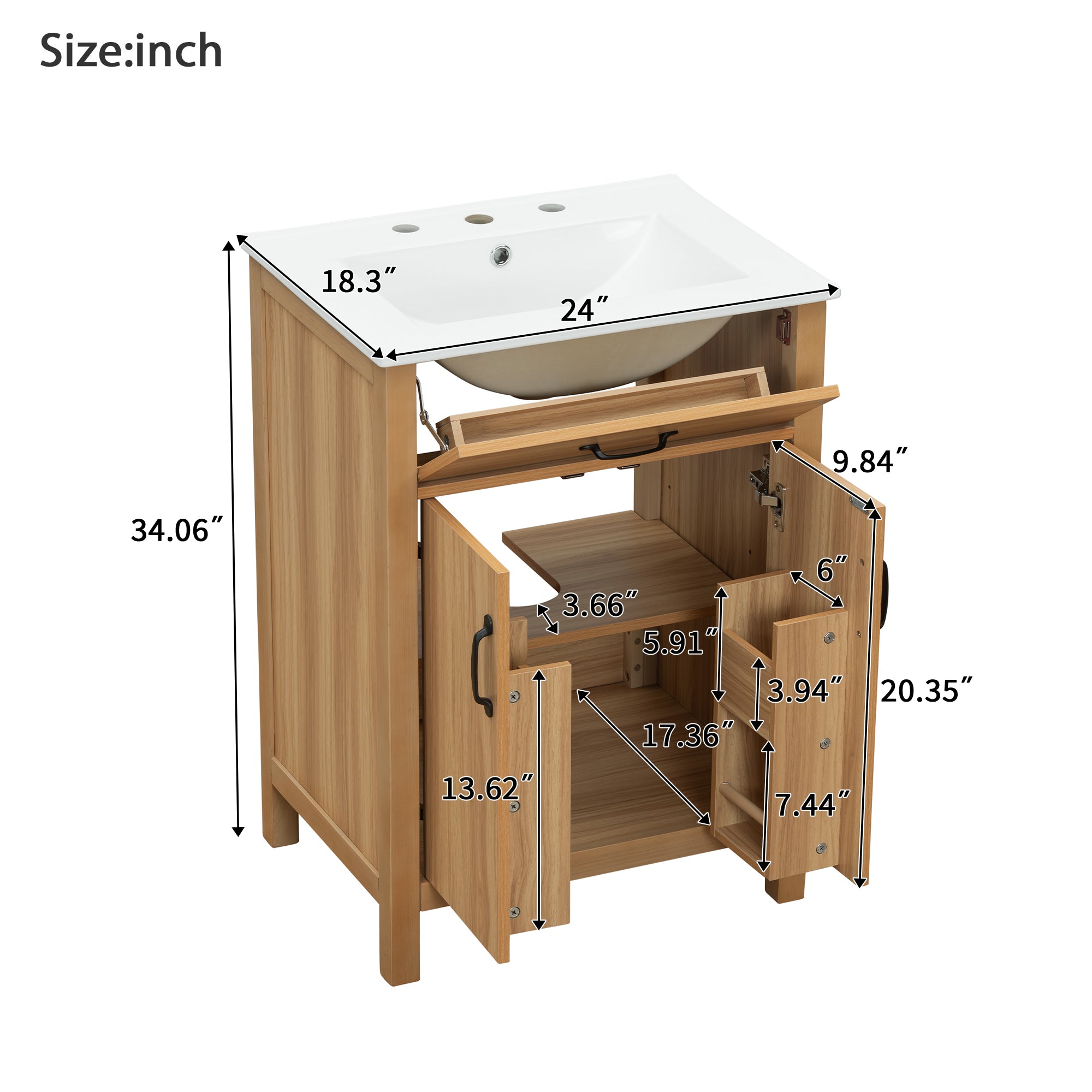 [variant:N848P469792N] Solid Wood Bathroom Vanity with Ceramic Sink – 24-Inch image 10