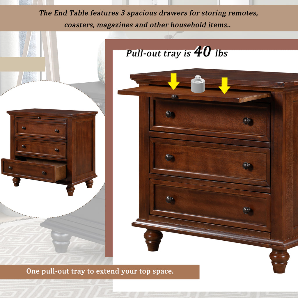 3-Drawer Nightstand with Pull-Out Tray – 27.6-Inch — [variant:N889P444139D] Brown image 4