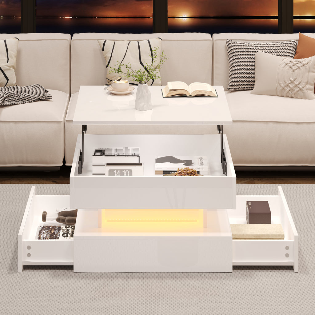 [variant:N892P407973W] White Lift-Top LED Coffee Table with 2 Drawers image 26