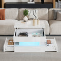 [variant:N892P407973W] White Lift-Top LED Coffee Table with 2 Drawers image 1