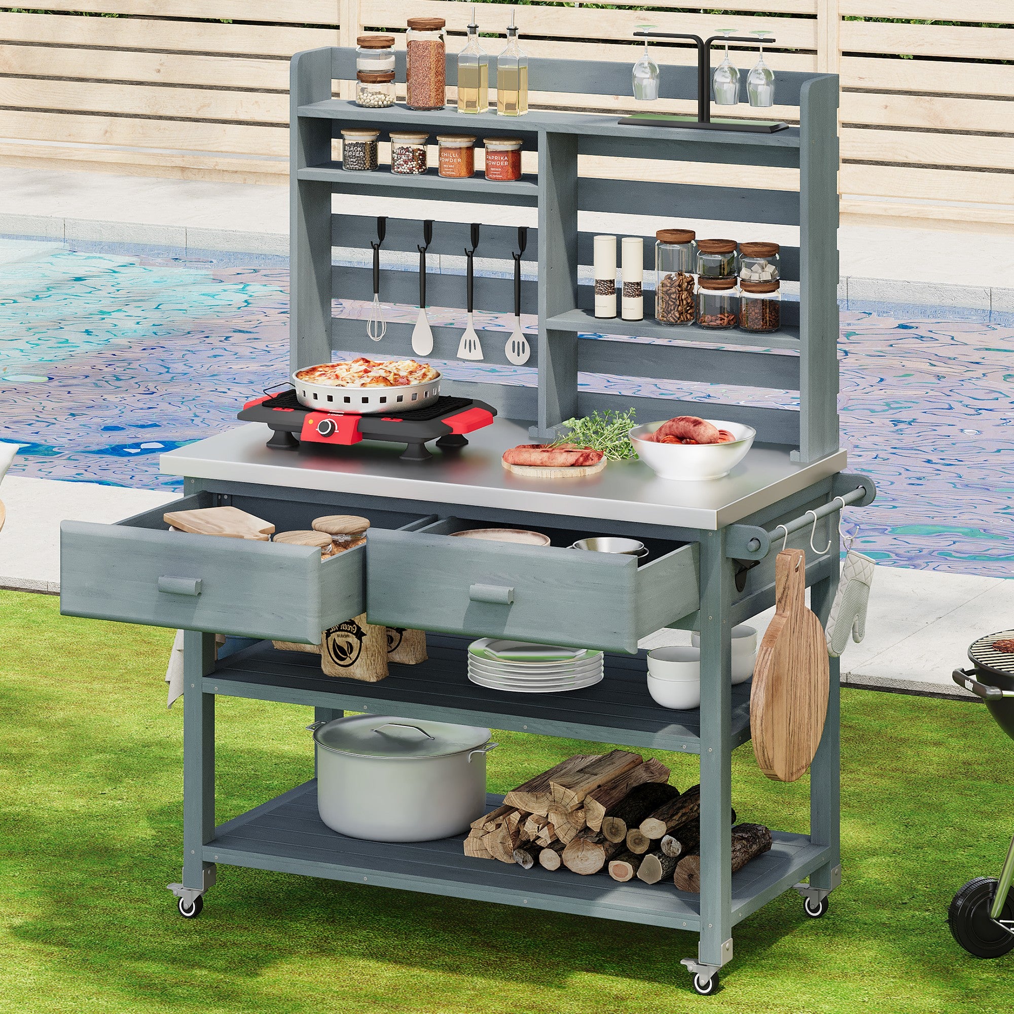 [variant:N853P386121G] Rolling Outdoor Potting Bench with Stainless Steel Top image 29