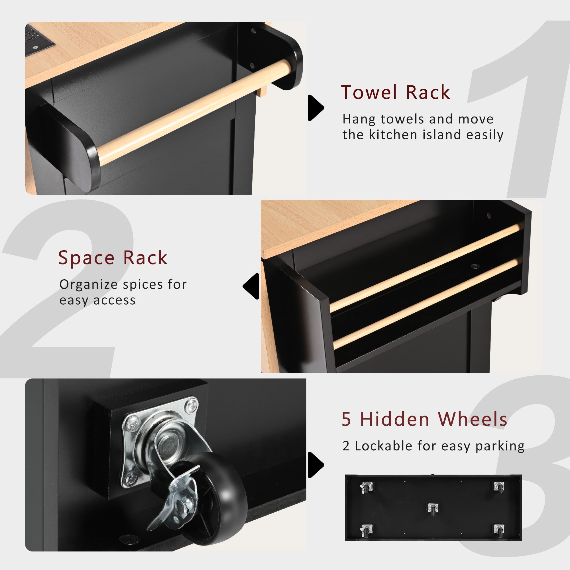 [variant:N853S000006B] Dual-Drop-Leaf Rolling Kitchen Island – Black, 55.75-Inch image 25
