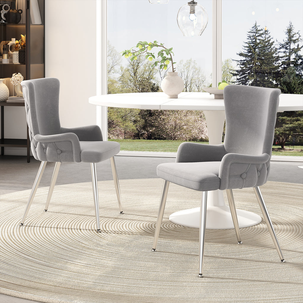 [variant:N859P375239G] Set of 2 Tufted Gray Velvet Dining Chairs image 1