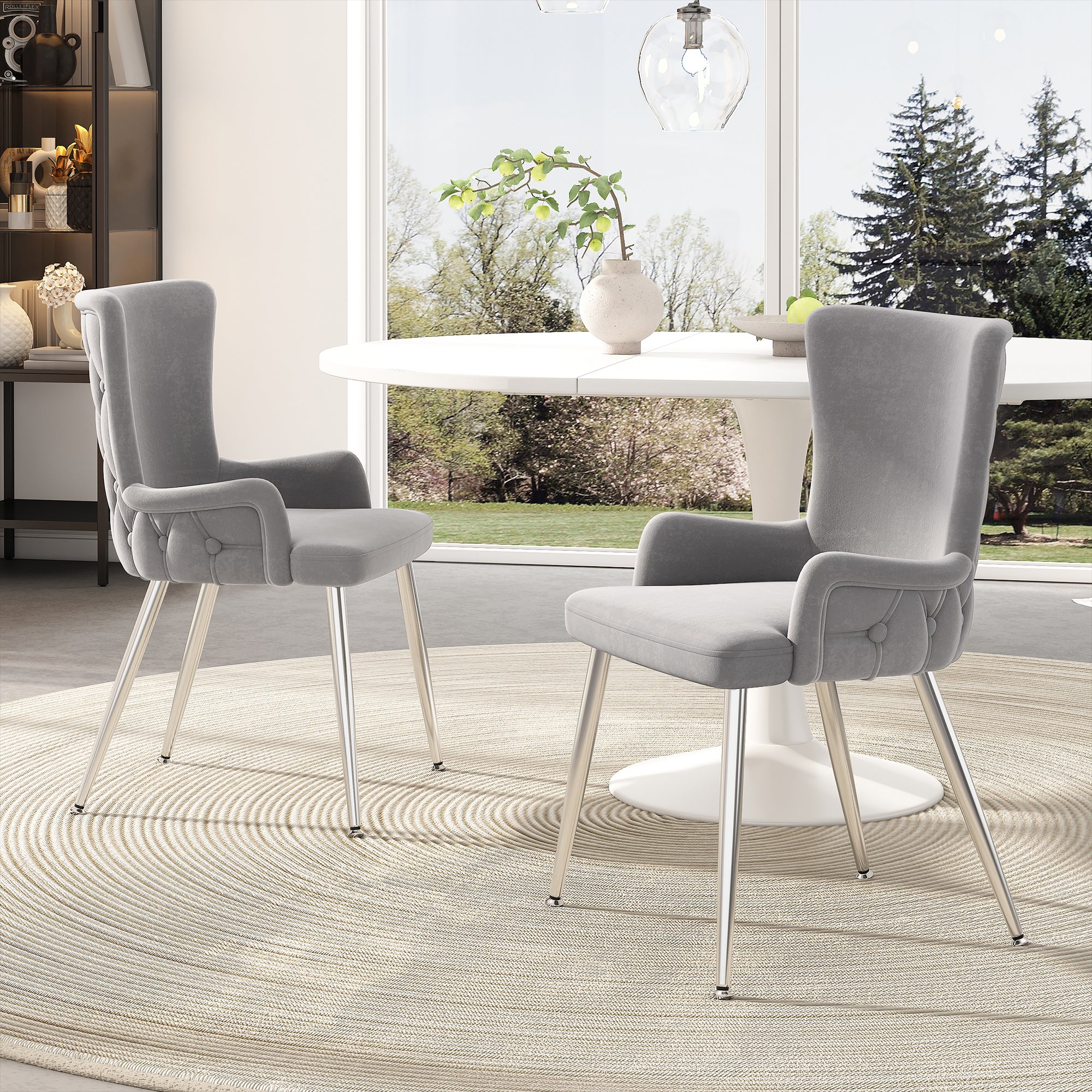 [variant:N859P375239G] Set of 2 Tufted Gray Velvet Dining Chairs image 1