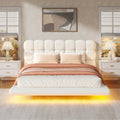 [variant:HS451577AAK] Queen LED Floating Bouclé Platform Bed – Cream White image 1