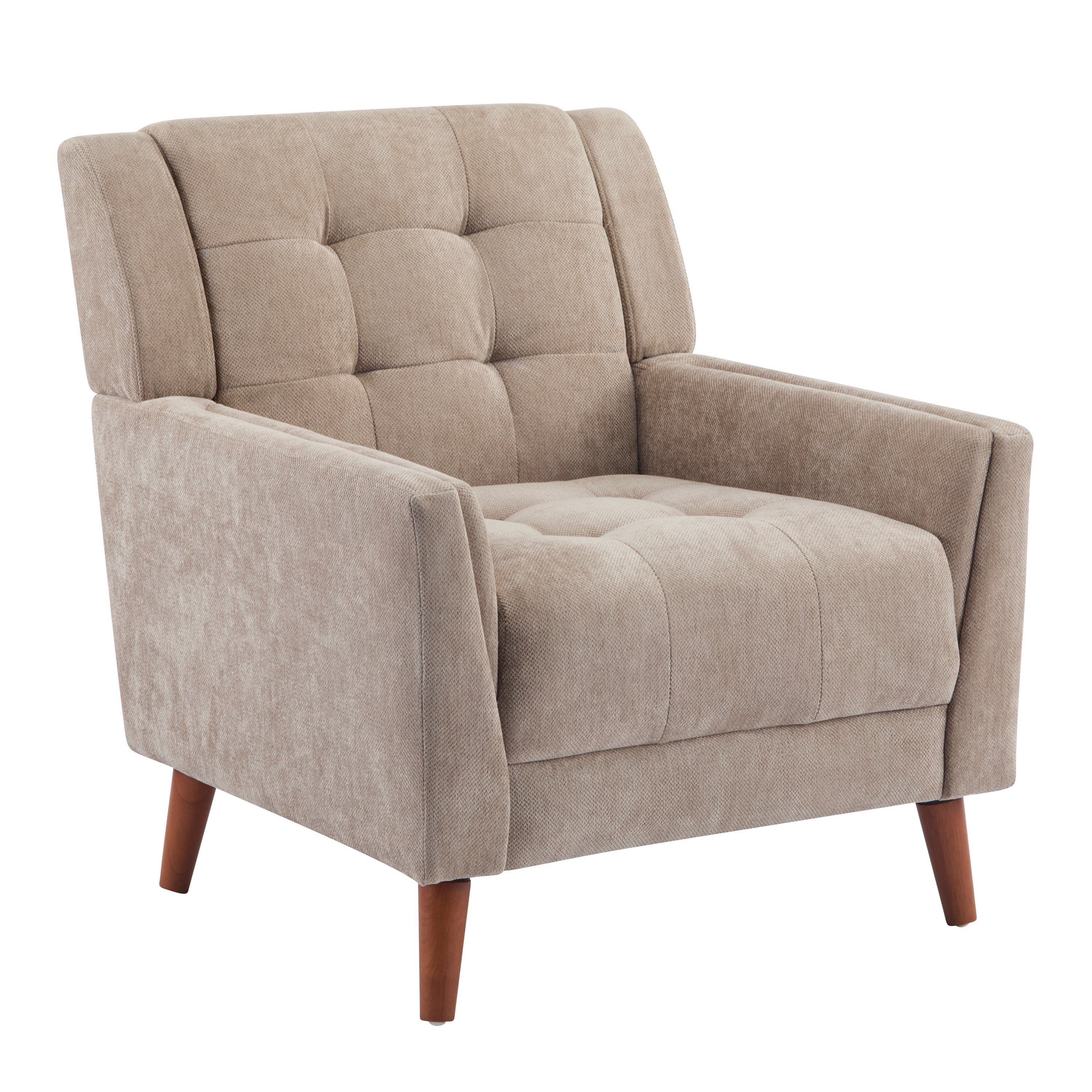 [variant:N898P442867L] Light Brown Chenille Mid-Century Armchair image 3