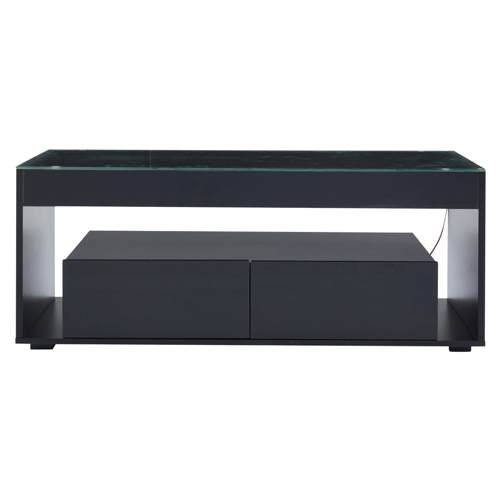 [variant:N892P428787B] High-Gloss LED Coffee Table with Glass Top and Drawers image 10