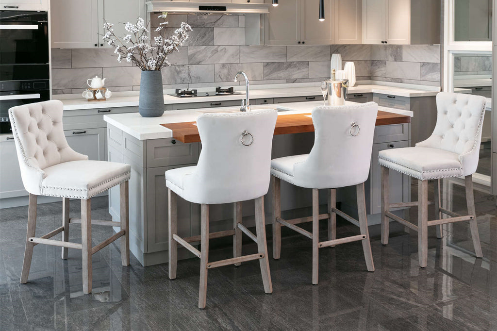 [variant:W5755P474584] Set of 2 Beige Velvet Bar Stools image 15