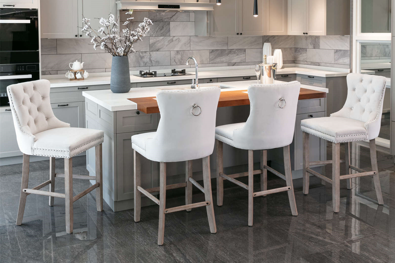 [variant:W5755P474584] Set of 2 Beige Velvet Bar Stools image 15