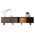 [variant:GA0010N] LED TV Stand with 2 Doors and 2 Drawers – Black Marble and Wood Grain image 1