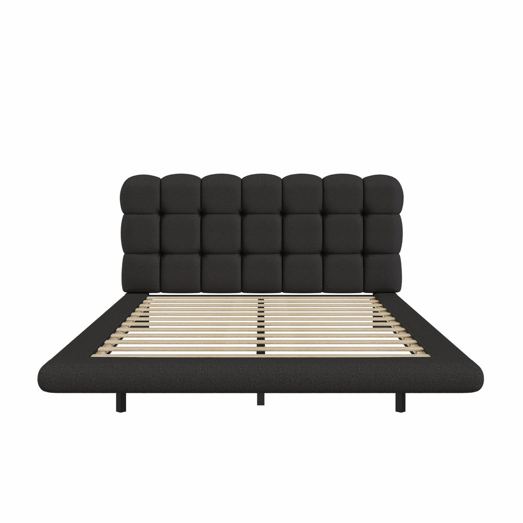 [variant:HS451577AAB] Queen LED Floating Bouclé Platform Bed – Black image 20